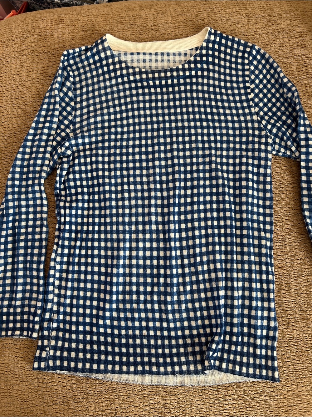 Jcrew Marino wool Blue and White Gingham Long-Sleeve Women's Top